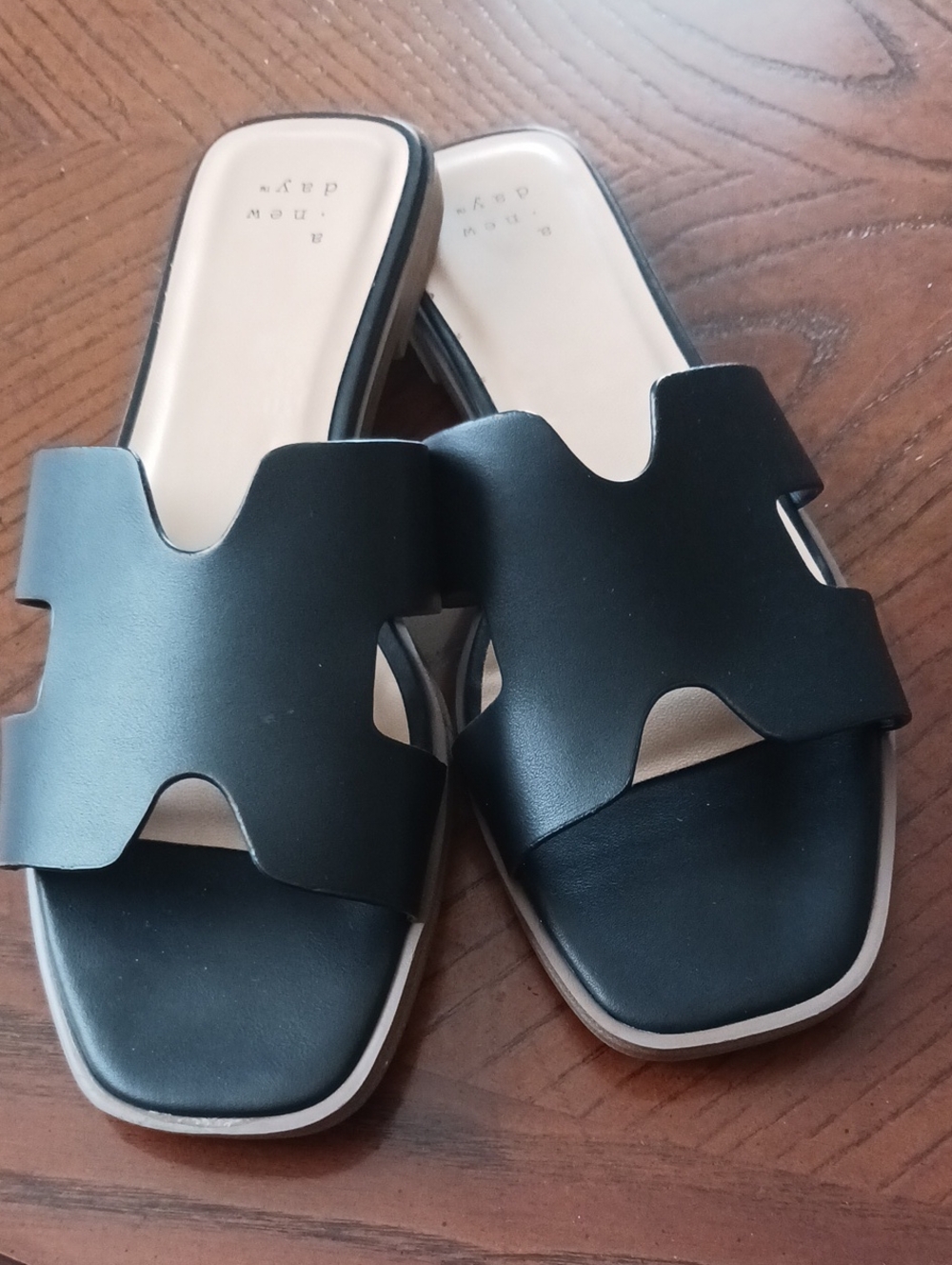 a new day Black Slide Sandals with Cutout Upper
